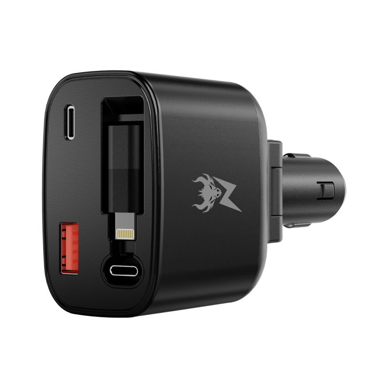 AmpNergy Speedemon 105W 4-in-1 Car Charger w/ Dual Ports & Retractable Cables