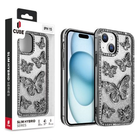 Cube- Slim Hybrid Series- Butterfly Rhinestone for iPhone