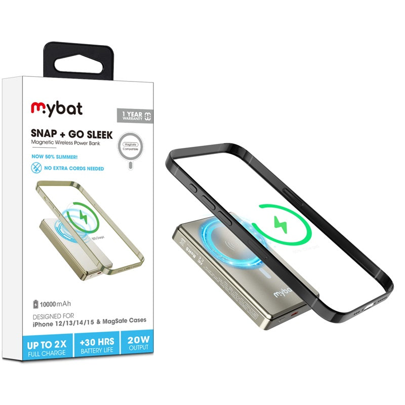 MyBat 10000mAh SNAP + GO SLEEK Magnetic Wireless Power Bank