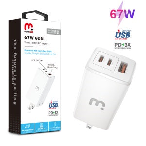 MyBat Pro 67W GaN Three-Port Wall Charger - White