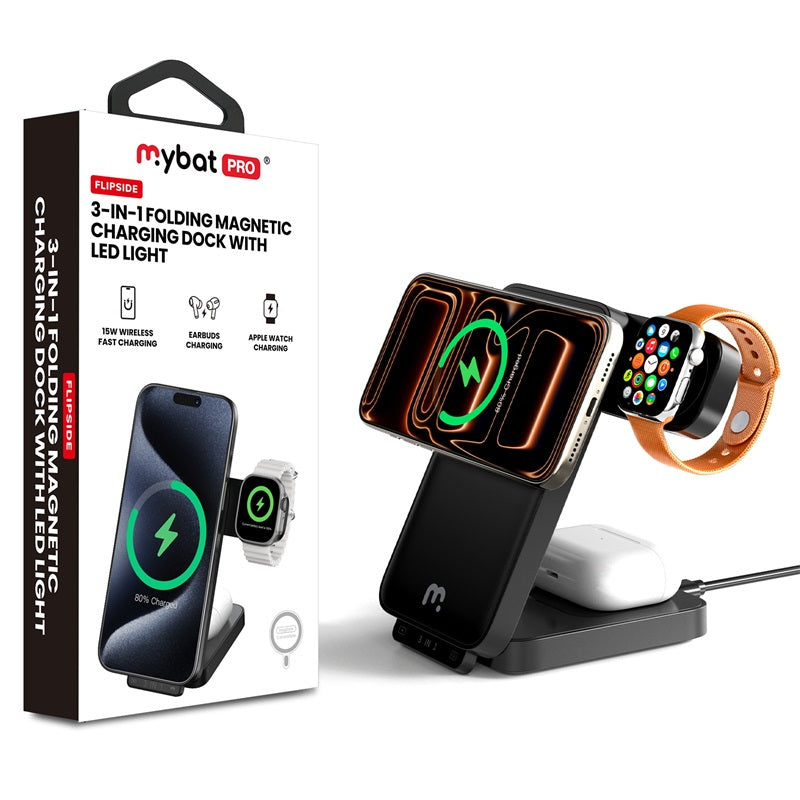 MyBat Pro FlipSide 3-in-1 Folding Magnetic Charging Dock with LED Light