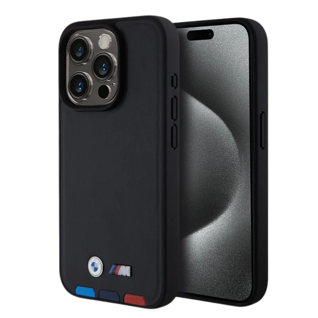 BMW M - PU Leather Black MagSafe Compatible Hard Case Hot Stamp Tricolor Design