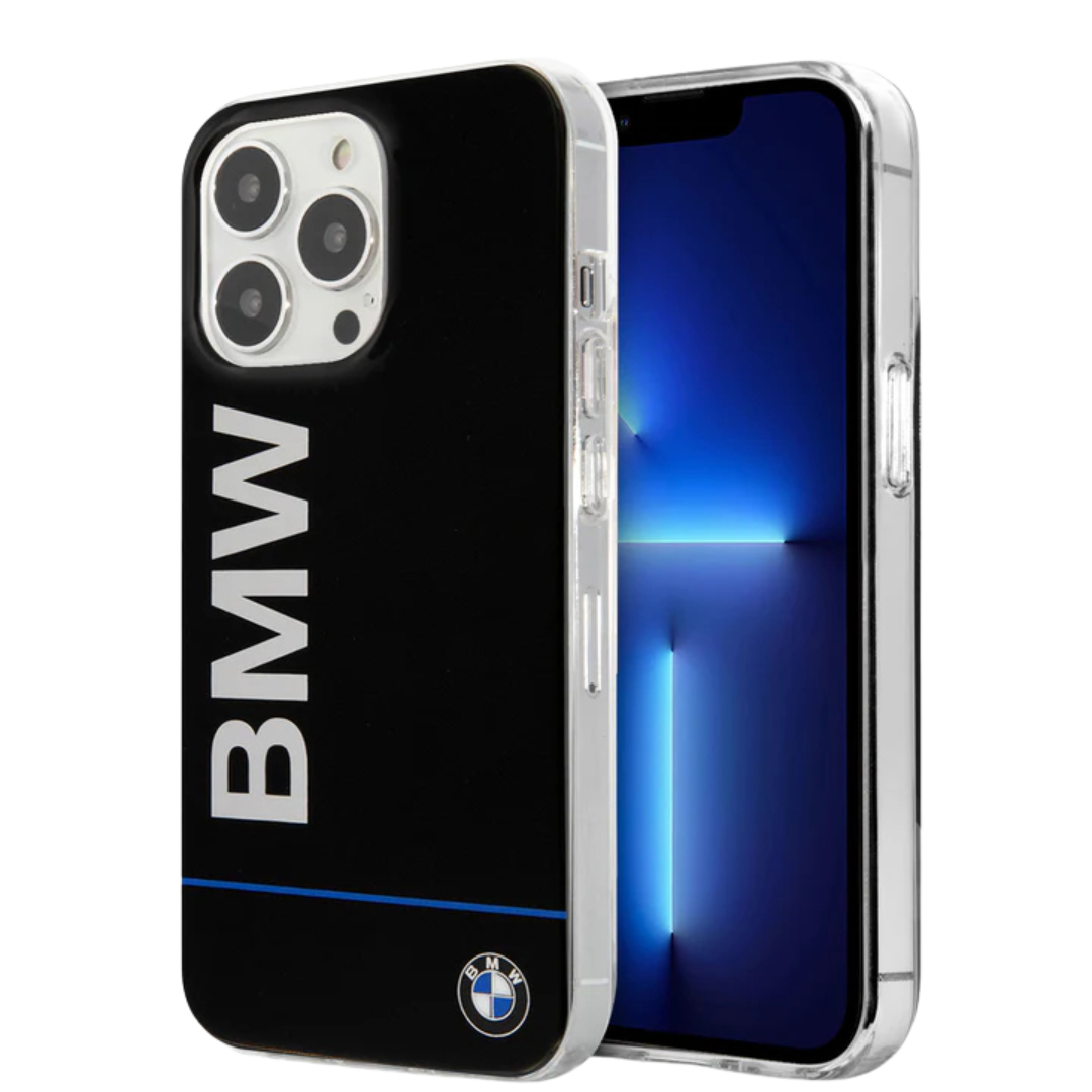 BMW- iPhone 13 - Hard Case Black with Blue Line And Printed Logo