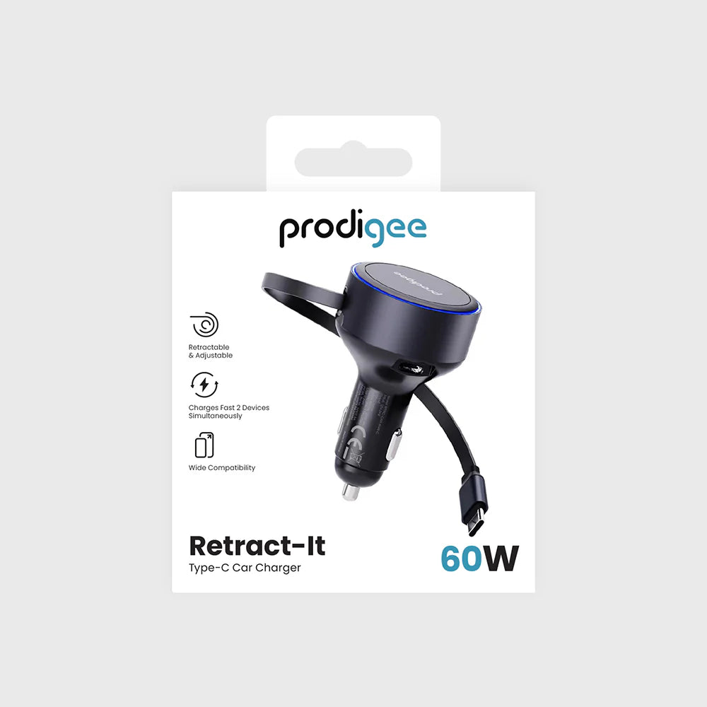 Prodigee Retractable Car Charger 60W USB-C