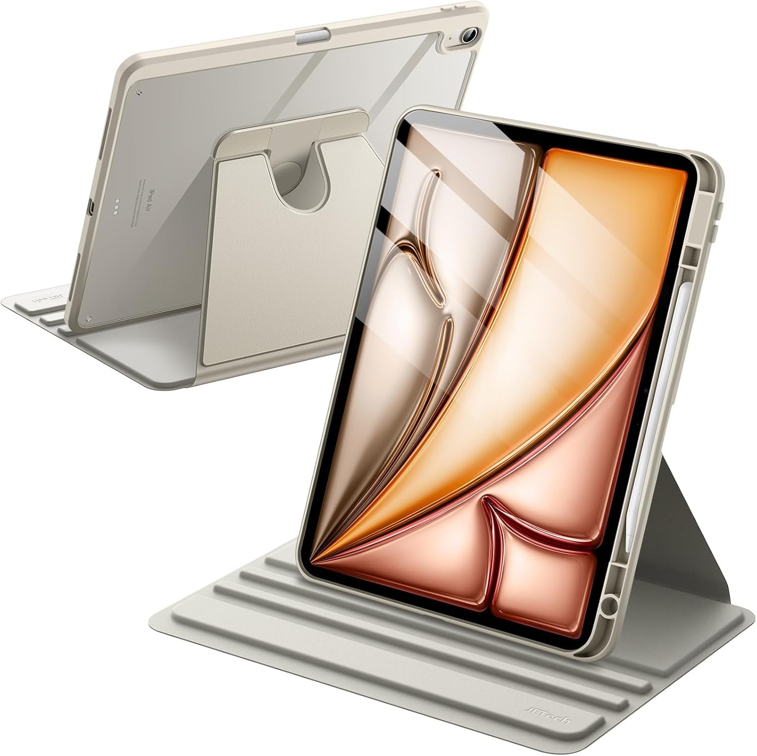 JETech Rotating Case for iPad Air 13-Inch M3/M2 (2025/2024) with Pencil Holder, 360 Degree Rotation Protective Stand Cover Clear Back, Auto Wake/Sleep