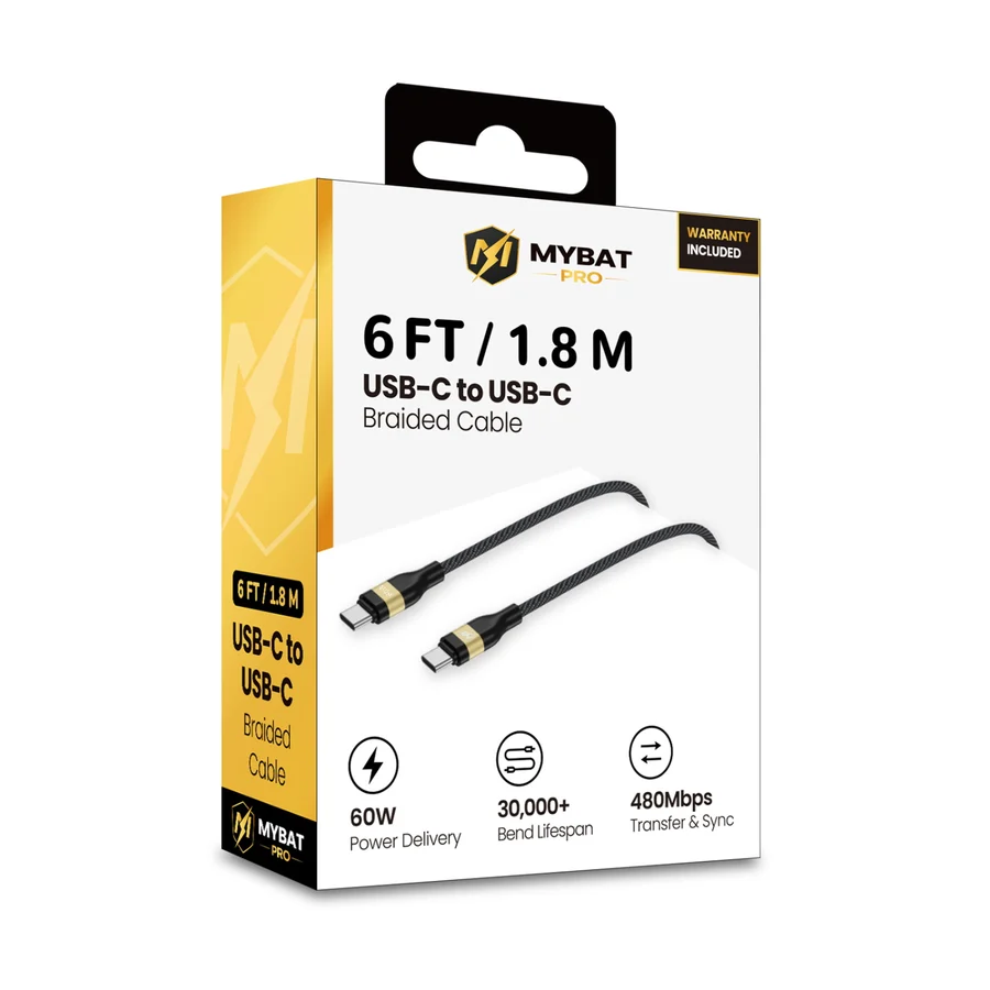 MyBat Pro 240W USB-C to USB-C Braided Charging Cable - 6FT