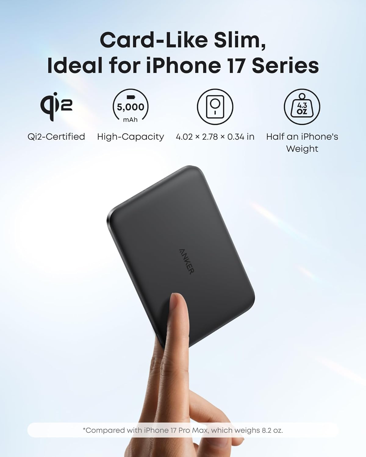 Anker Nano MagSafe Portable Charger, Ultra-Slim 5,000mAh Magnetic Wireless Power Bank, Qi2-Certified 15W Max