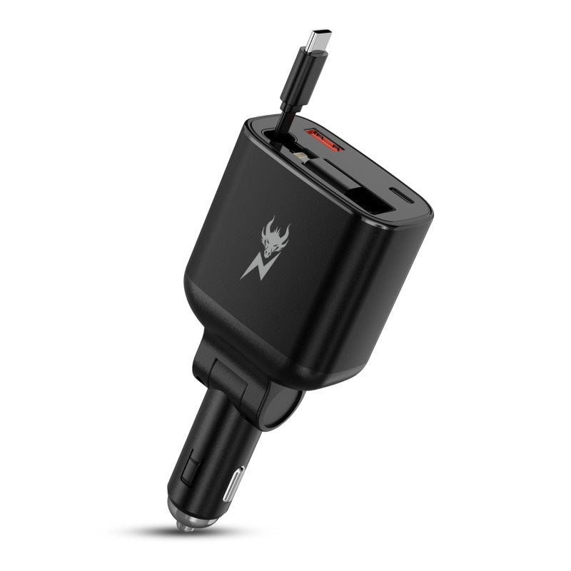 AmpNergy Speedemon 105W 4-in-1 Car Charger w/ Dual Ports & Retractable Cables
