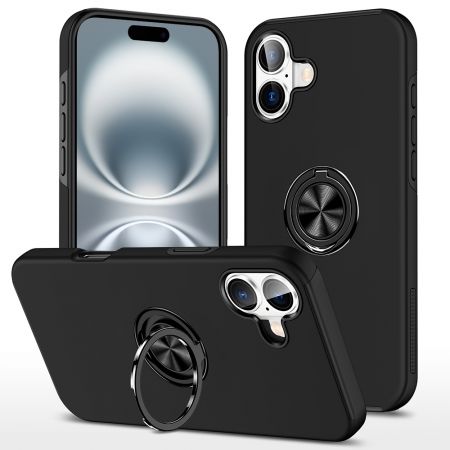 Cube- Armor Case PC with Black Soft TPU with Adjustable Rotating Ring Stand Car Magnetic Bracket