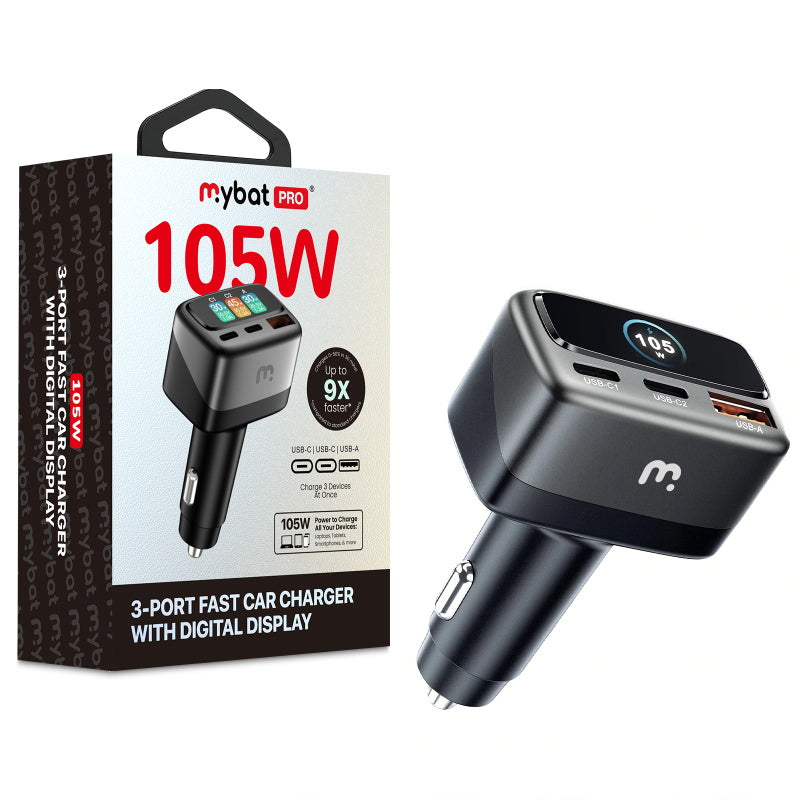 MyBat Pro 105W 3 Port Car Charger with Display