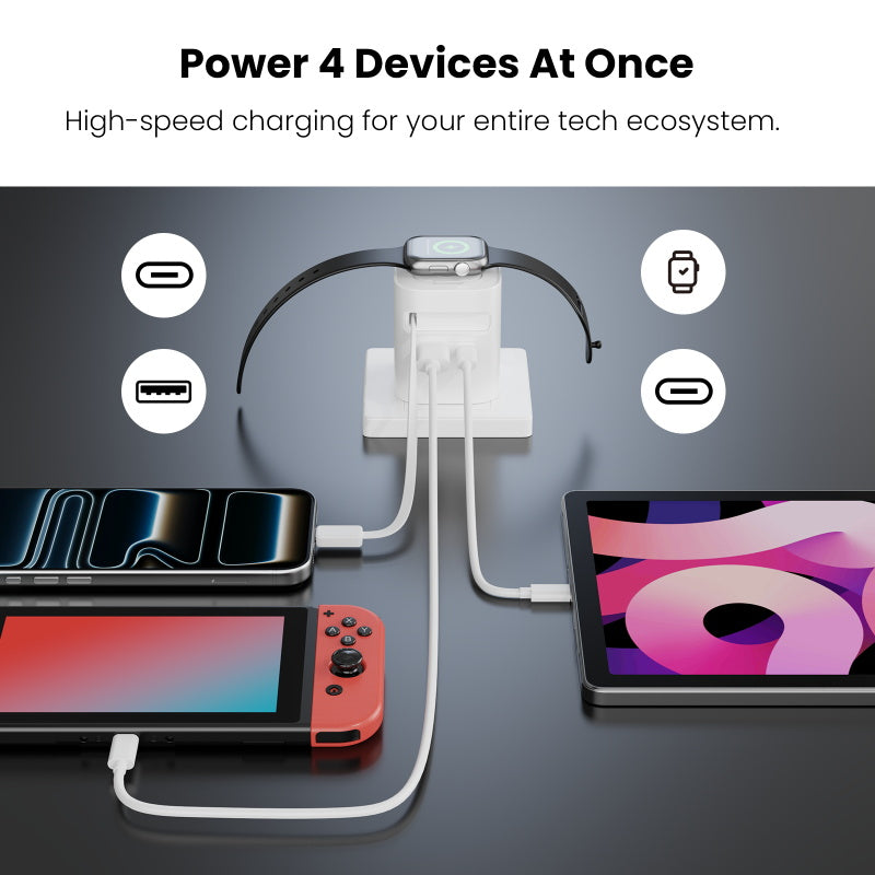 MyBat Pro 65W Dual Port GaN Wall Charger w/ Smart Watch Charger & Retractable Charging Cable