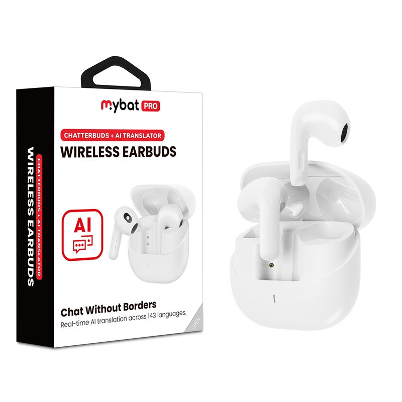 MyBat Pro ChatterBuds + AI Translator Wireless Earbuds – White