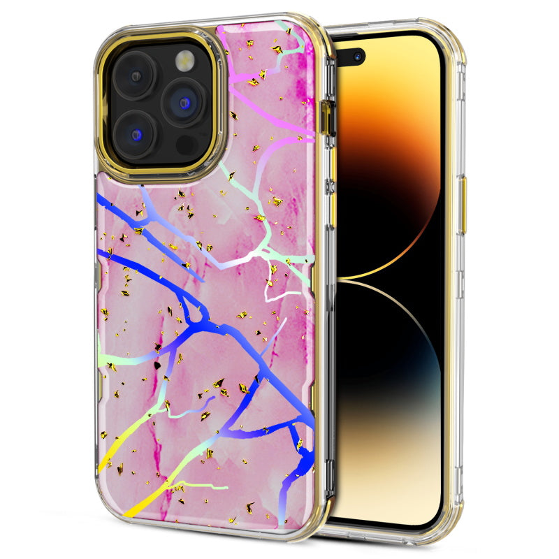 MyBat Pro TUFF Kleer Hybrid Case for Apple iPhone 14 Pro Max (6.7) - White Marbling / Electroplating Silver