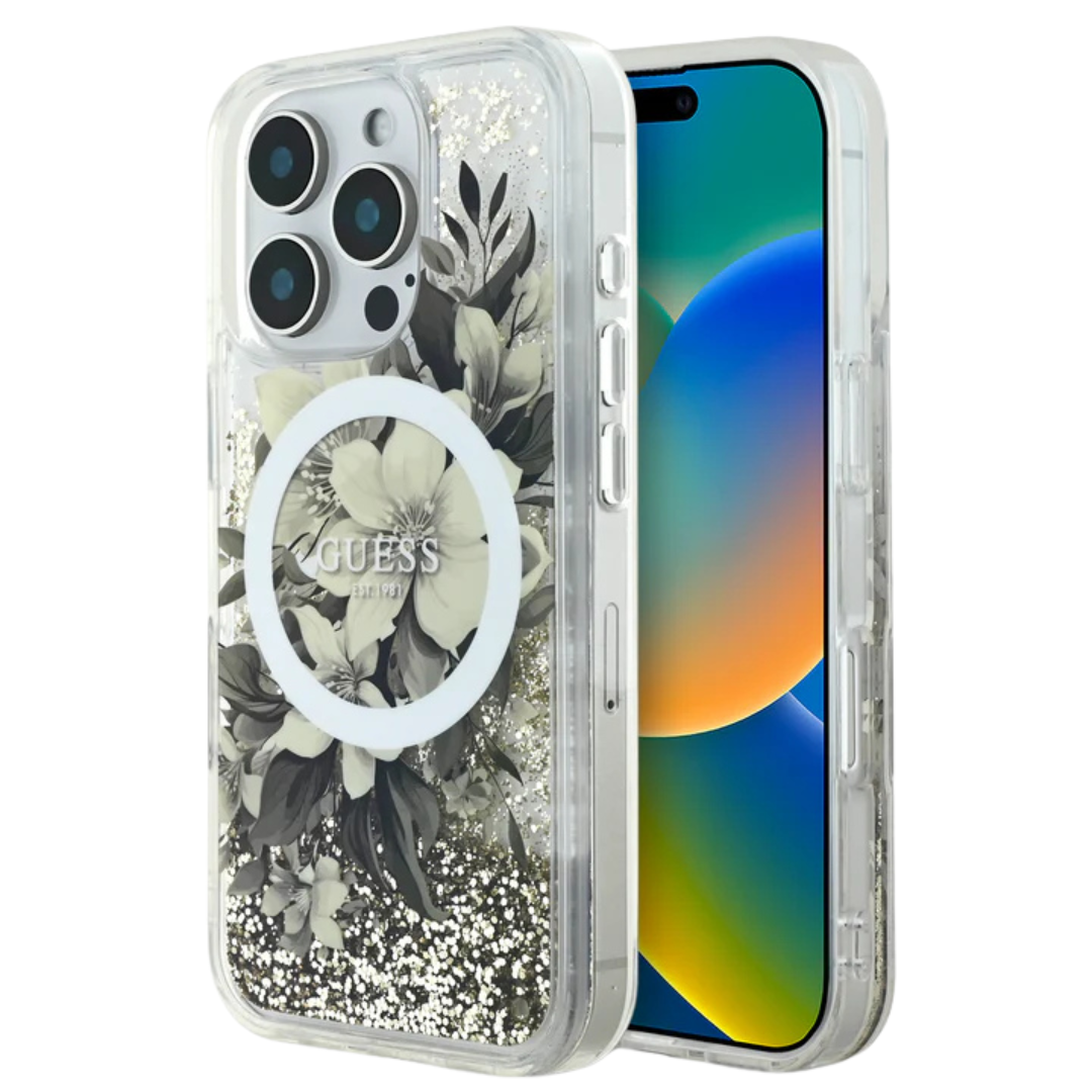 GUESS- Liquid Glitter Case Flowers (MagSafe)