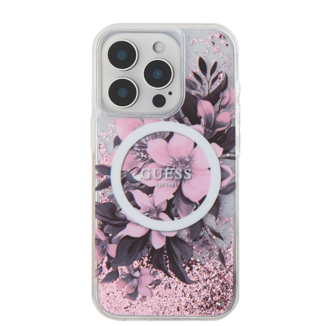 GUESS- Liquid Glitter Case Flowers (MagSafe)