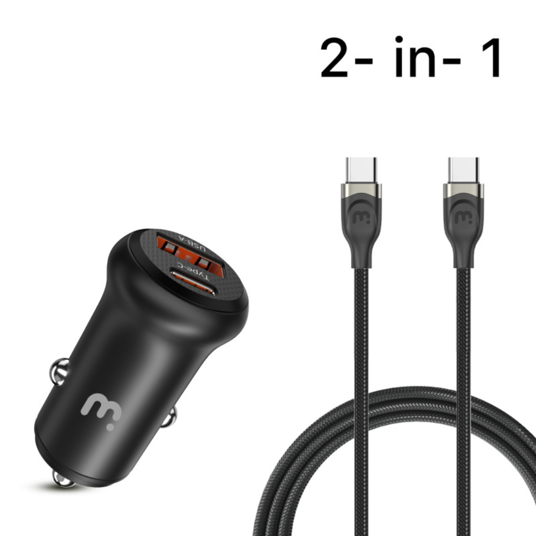 MyBat 2 in 1 Dual Port Quick Power Car Charger USB-C Cable