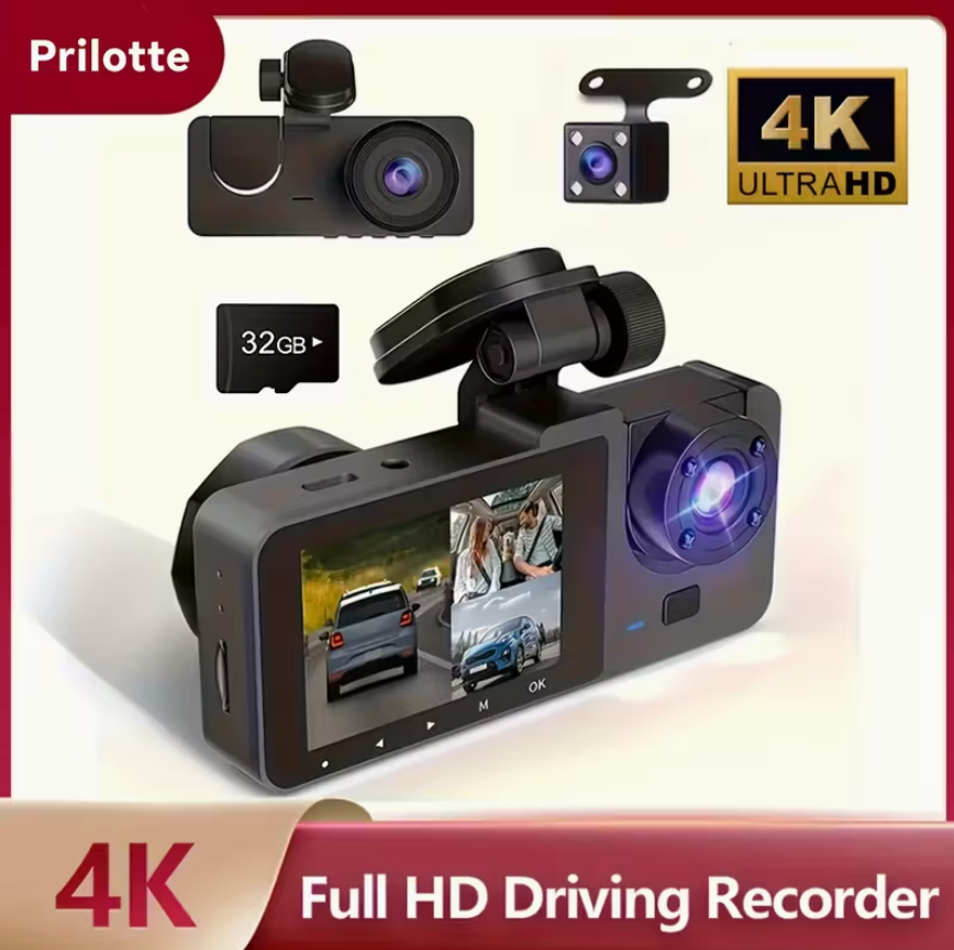 Dash Camera for Cars 4K Full UHD Car Camera Front Rear 3-Channel Car Camera