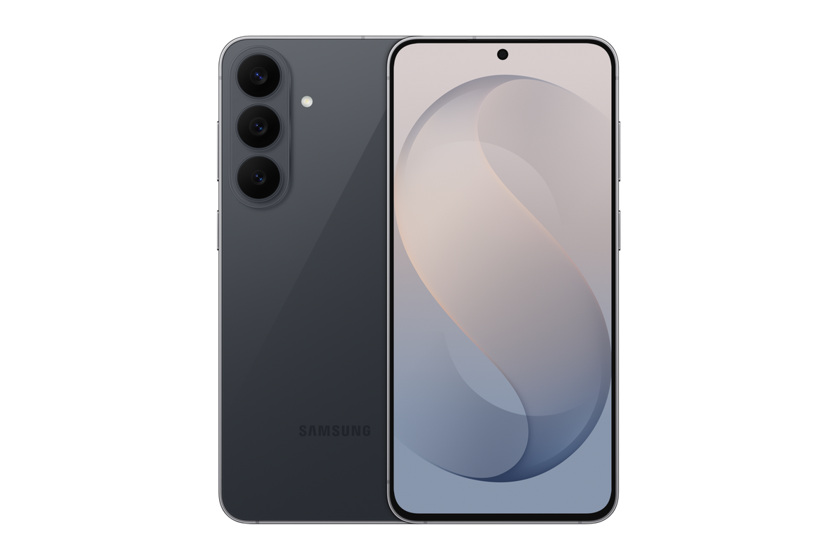 Samsung Galaxy S26 FE in Graphite, front and back